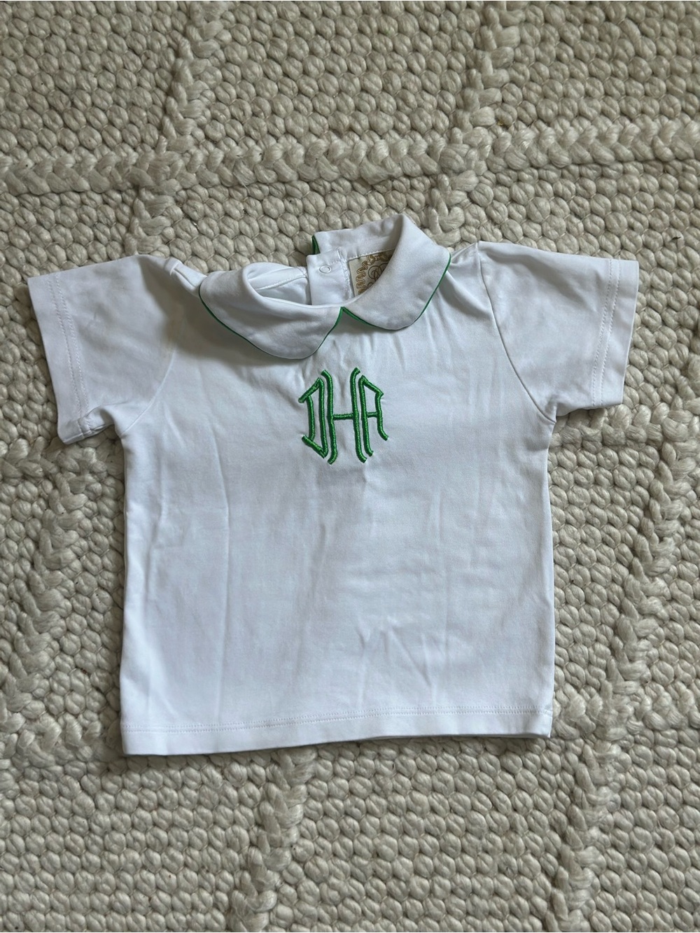 The Beaufort Bonnet Company White Kids Polo with Green Trim & Monogram
